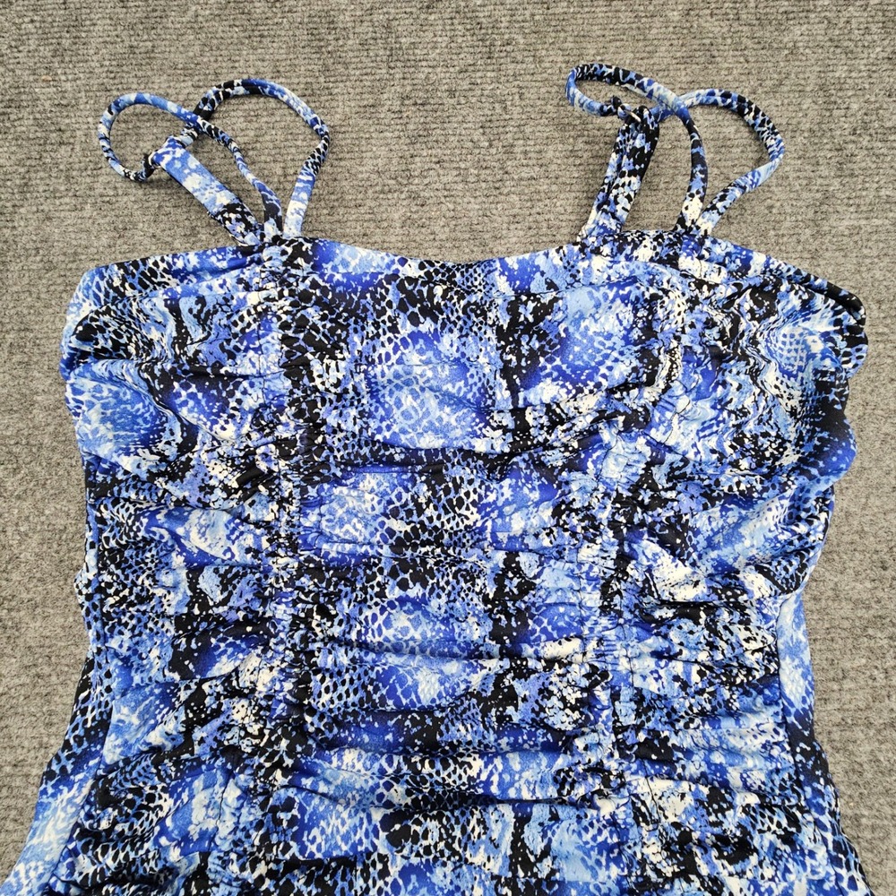 Swim Solutions One Piece Swimsuit Womens 8 Blue Snakeskin Tummy Control Shirred - Picture 2 of 9
